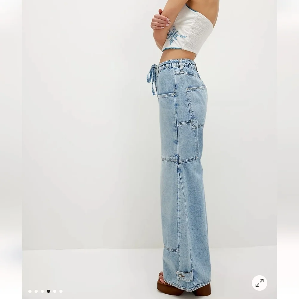 Free People We The Free Curvy Outlaw Wide‎ Leg Denim Jeans Tie Front